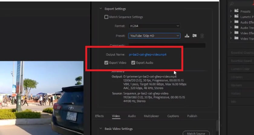 Ch&uacute; &yacute; Click chọn cả Export Audio v&agrave; Export video