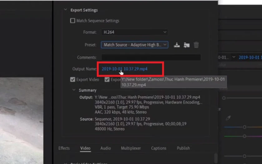 Xuất video HD trong Adobe Premiere