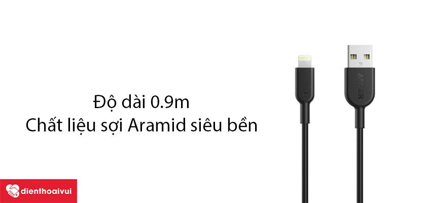 C&aacute;p sạc Anker PowerLine II Lightning 3ft/0.9m A8012