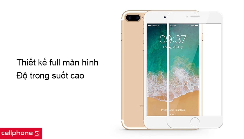 Thiết kế Full với phần viền m&agrave;u trắng, độ trong suốt đạt 99%
