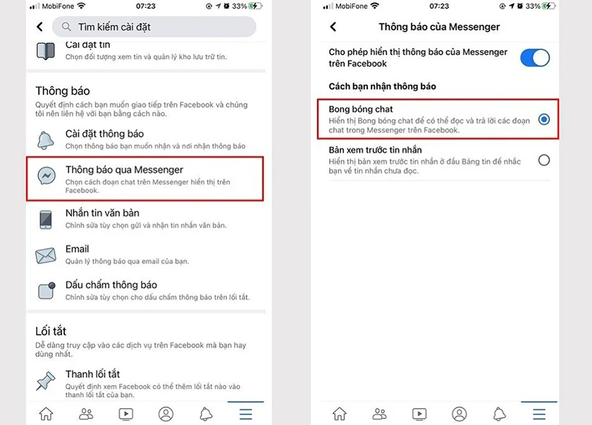 C&aacute;ch mở bong b&oacute;ng chat messenger tr&ecirc;n iphone