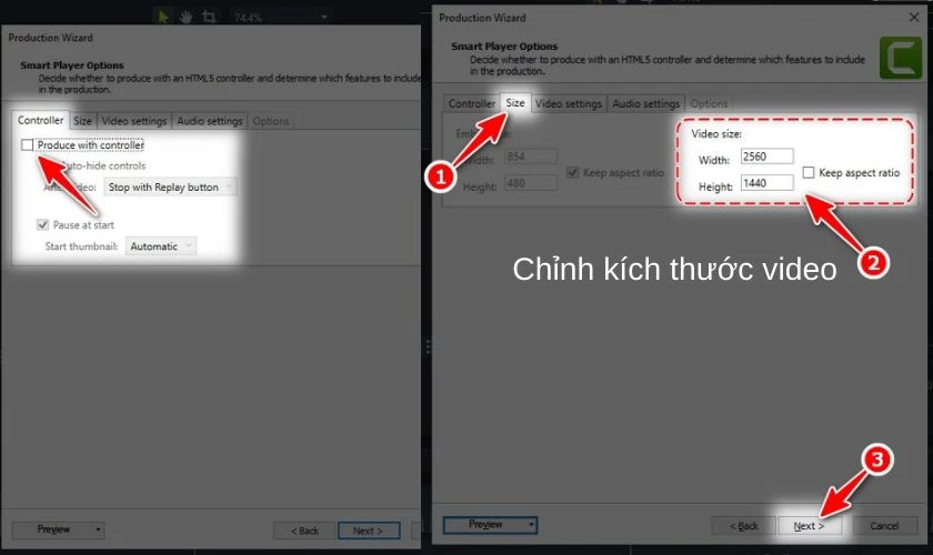 Bỏ t&iacute;ch v&agrave;o &ocirc; Produce with controller ở tab Controller