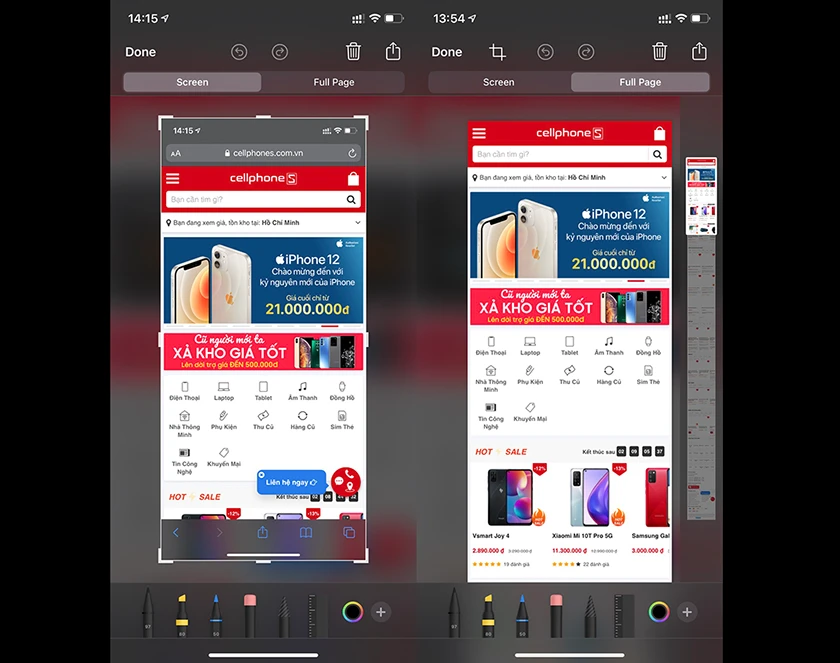 chụp ảnh màn hình dài iphone trên iOS 13 trở nên