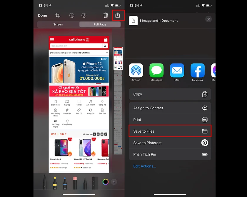 Chia sẻ và lưu ảnh chụp ảnh màn hình dài iPhone