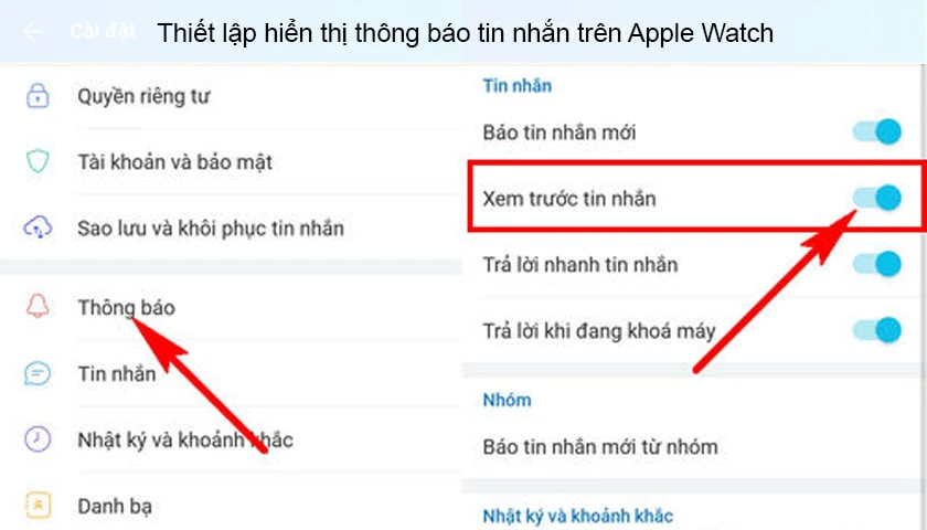 Bật t&iacute;nh năng Xem trước tin nhắn