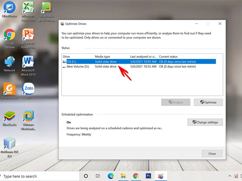 Kiểm tra ổ cứng SSD hay HDD Optimize Drives