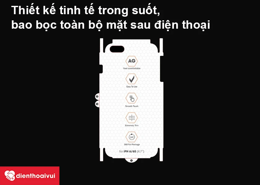 Thiết kế tinh tế trong suốt, bao bọc toàn bộ mặt sau điện thoại