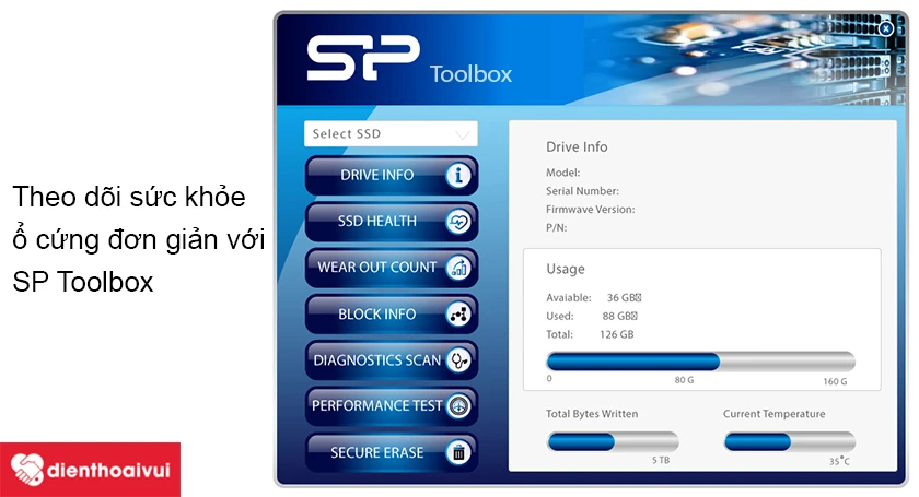 Phần mềm SP Toolbox theo d&otilde;i sức khỏe ổ cứng đơn giản, độ bền cao