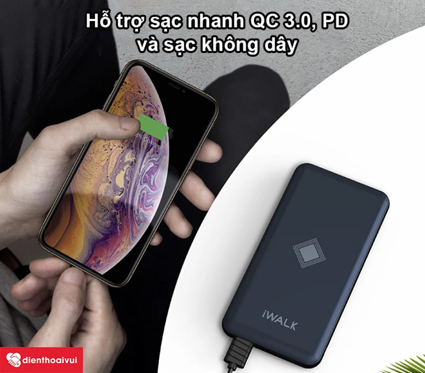 Pin dự phòng iWalk 10000mAh 18W tích hợp sạc không dây 5W UBC10000A