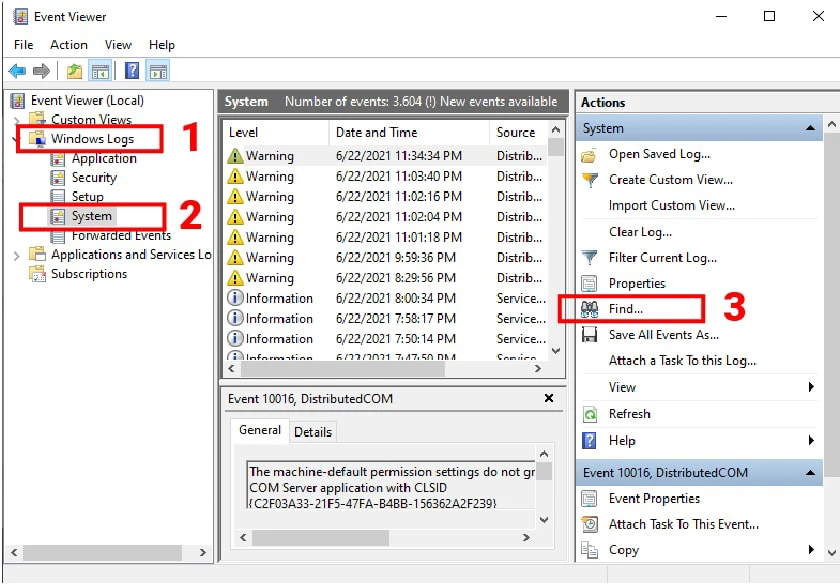 chọn Windows Logs