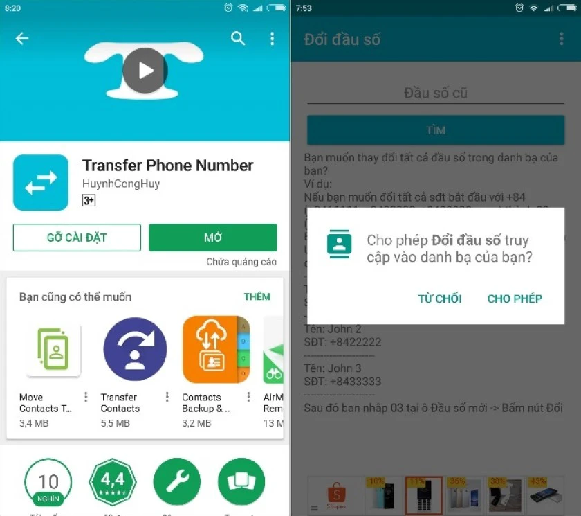 Sử dụng ứng dụng Transfer Phone Number