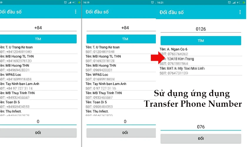 Sử dụng ứng dụng Transfer Phone Number