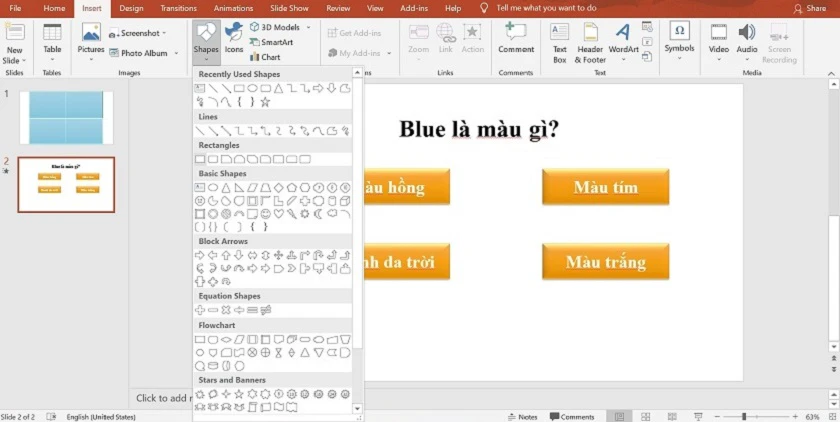 Cách làm trò chơi trên PowerPoint bắt đầu với slide câu hỏi