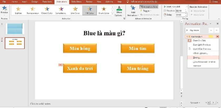 Cách làm trò chơi trên PowerPoint bắt đầu với slide câu hỏi