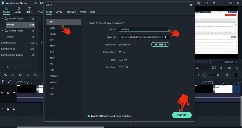 Cách lưu video trong Wondershare Filmora 9 về máy tính