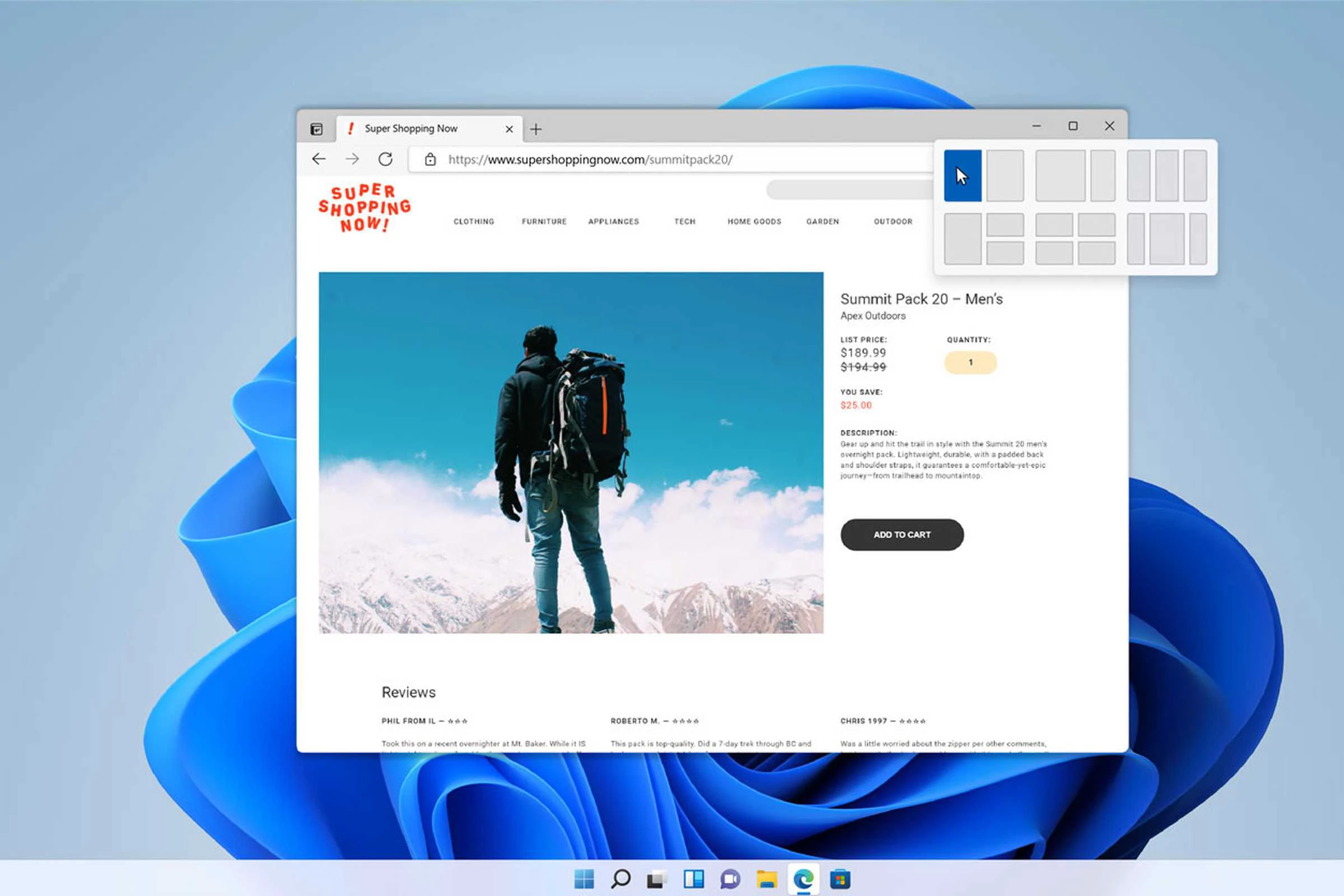 T&iacute;nh năng mới Snap Layout gi&uacute;p người d&ugrave;ng mở hai, ba hoặc bốn ứng dụng c&ugrave;ng một l&uacute;c 