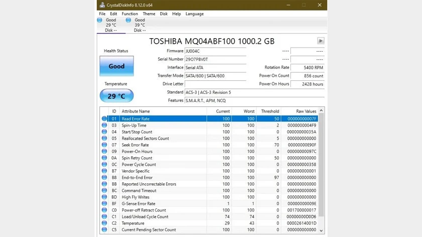 Sử dụng phần mềm CrystalDiskInfo để kiểm tra ổ cứng laptop