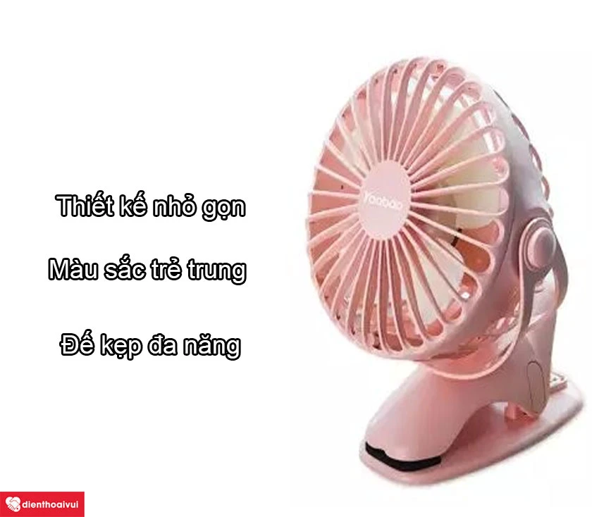 Quạt mini đế kẹp Yoobao tích điện xoay góc 360 độ cao cấp