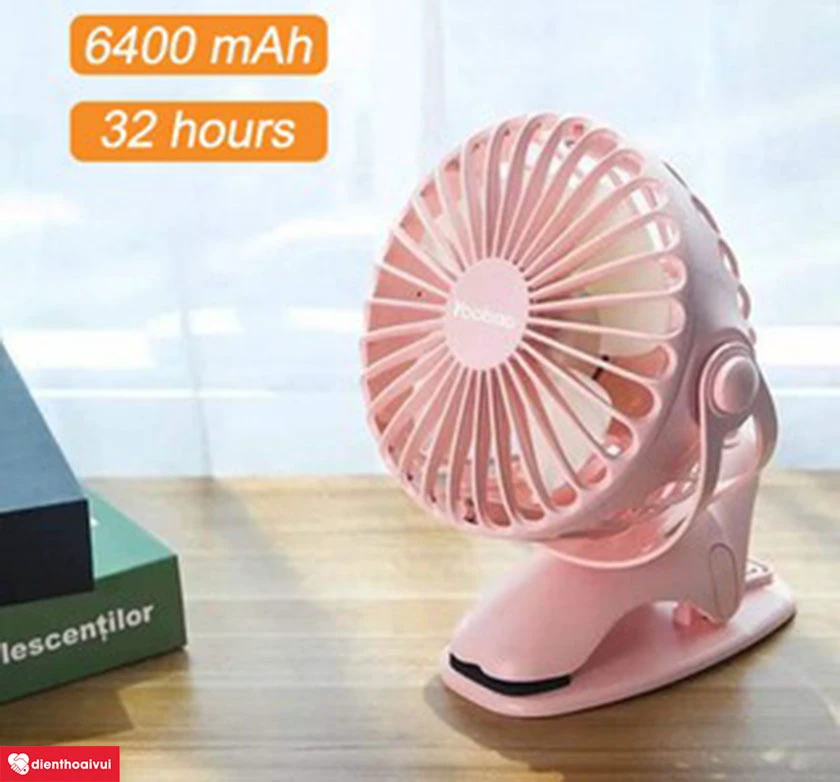 Quạt mini đế kẹp Yoobao tích điện xoay góc 360 độ cao cấp
