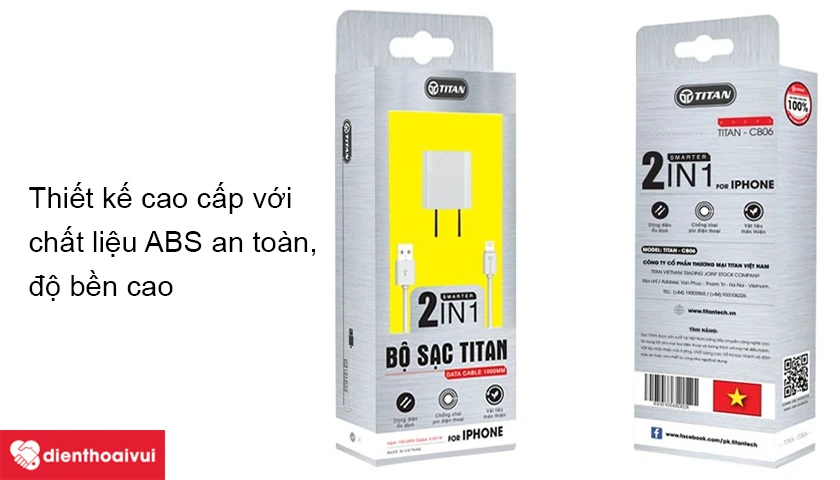 C&aacute;p sạc lightning Titan iPhone CB06