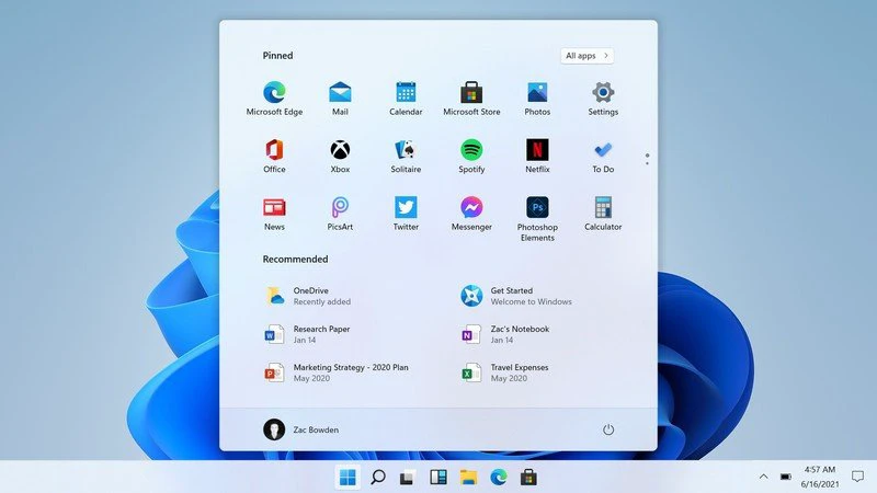 Sự thay đổi giao diện ở Start Menu v&agrave; thanh c&ocirc;ng cụ taskbar