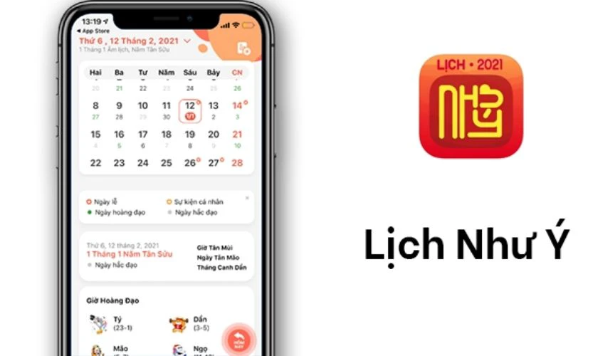 Ứng dụng Lịch Như &Yacute;