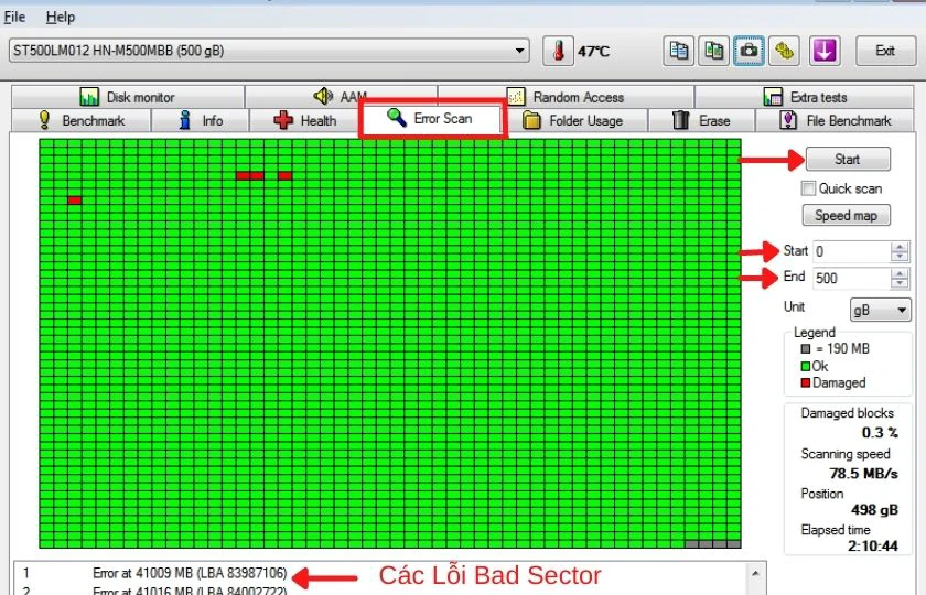 sửa bad sector bằng HDTune