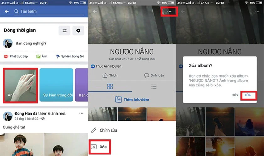 cách xóa album ảnh trên facebook