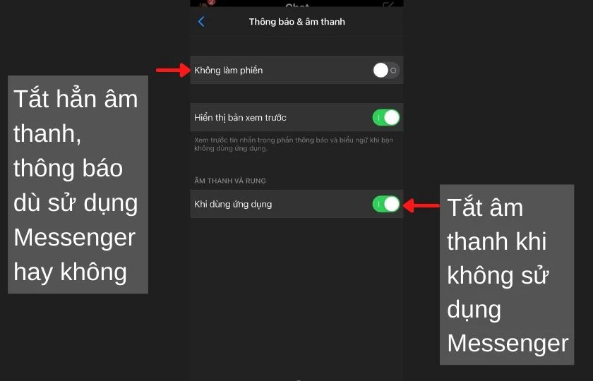 Tắt th&ocirc;ng b&aacute;o cho ứng dụng Messenger