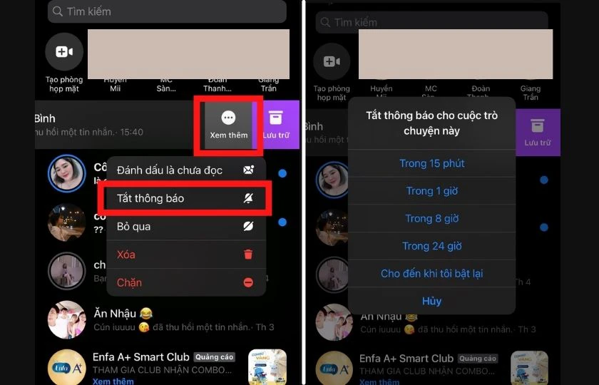 Tắt th&ocirc;ng b&aacute;o tin nhắn cụ thể với một c&aacute; nh&acirc;n