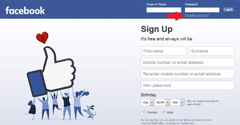 TH đ&atilde; đăng nhập v&agrave; qu&ecirc;n mật khẩu Facebook