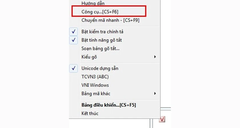Nhấn vào biểu tượng Unikey dưới thanh công cụ