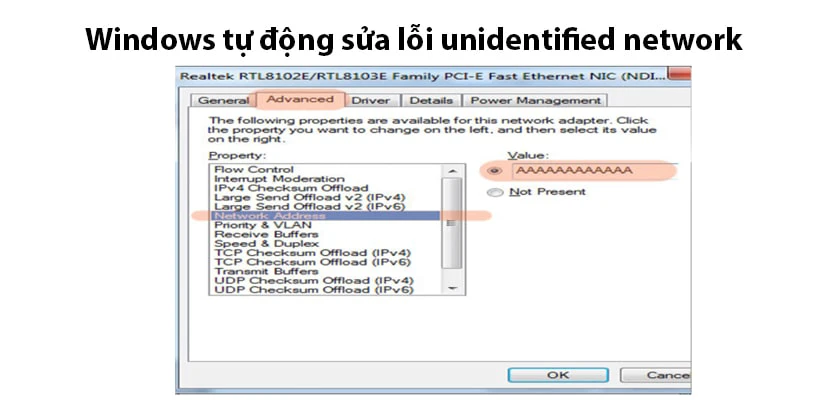 C&aacute;ch để windows tự động sửa lỗi unidentified network