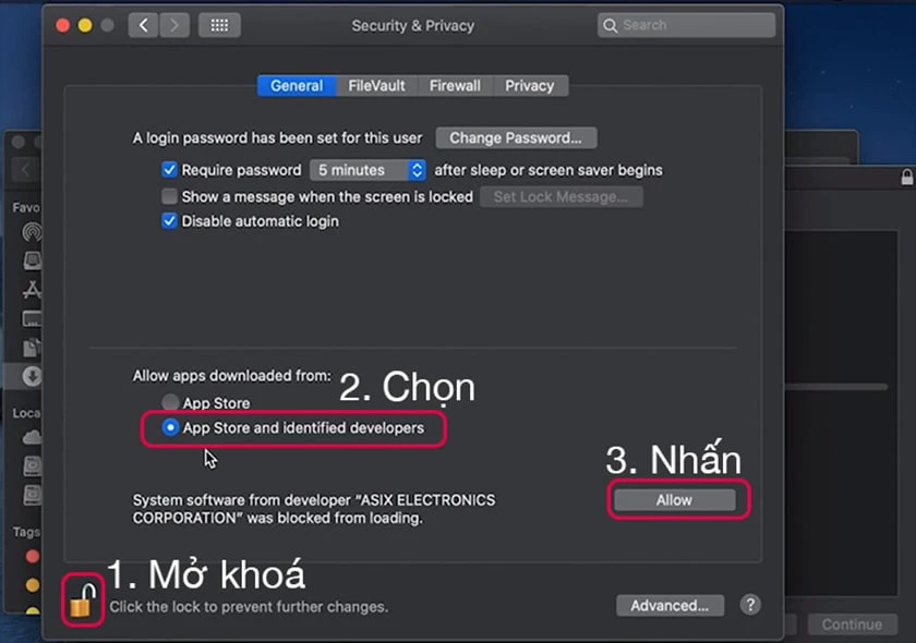 chọn App Store and ident&igrave;fied developers