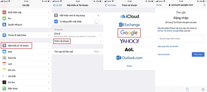 Sao lưu iPhone v&agrave;o gmail