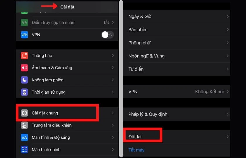 Đặt lại tất cả các cài đặt trong máy
