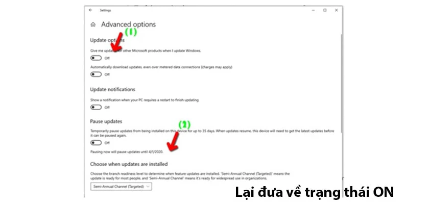 Tắt tính năng Pause Update hệ thống