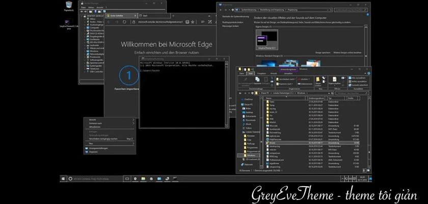 GreyEveTheme - theme win 10 tối giản