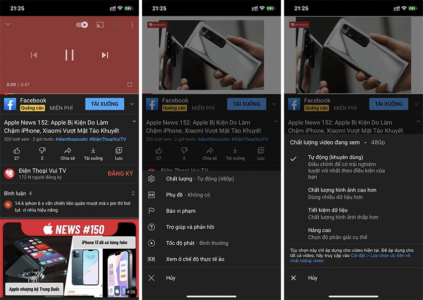 Thay đổi chất lượng ph&aacute;t video