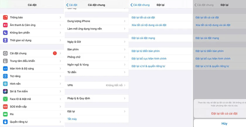 Reset lại cài đặt