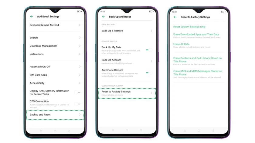 factory reset đi&ecirc;̣n thoại OPPO