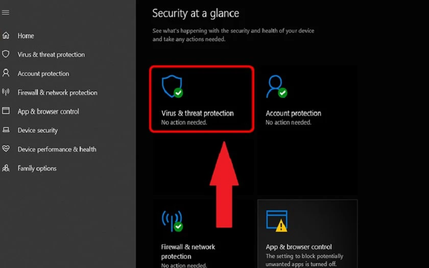 Tắt virus and Threat Protection