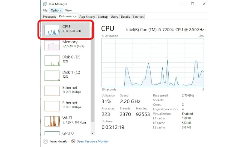 Kiểm tra CPU chạy bao nhi&ecirc;u phần trăm tr&ecirc;n Win 10
