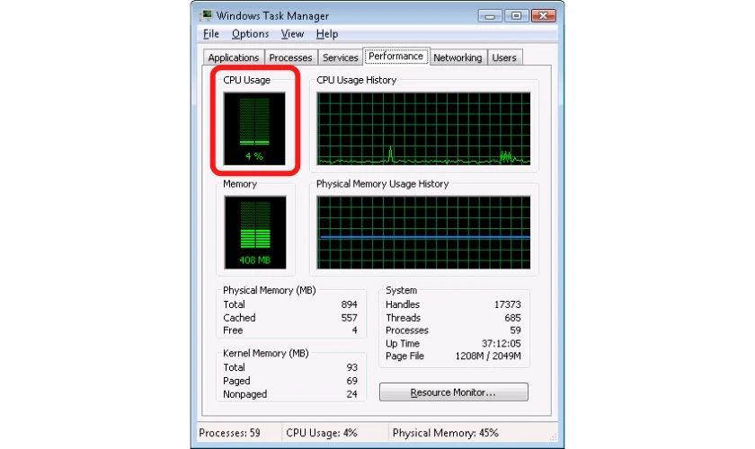 Kiểm tra CPU chạy bao nhi&ecirc;u phần trăm tr&ecirc;n Win 7