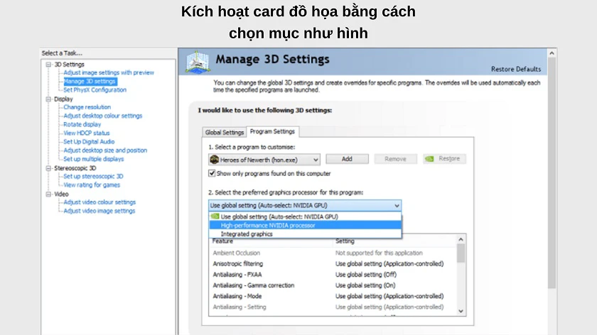 Kích hoạt card đồ họa khi chơi game bị giật lag