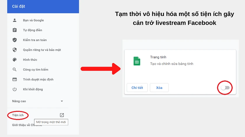 Tắt plugin trình duy&ecirc;̣t khi Facebook kh&ocirc;ng ph&aacute;t trực tiếp được