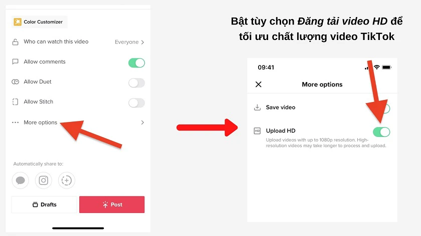 Bước 4: Quay lại mục Đăng tải và ti&ecirc;́n hành c&aacute;ch đăng video l&ecirc;n tiktok k bị mờ của bạn. Lúc này video của bạn sẽ có ch&acirc;́t lượng rõ nét h&ecirc;̣t như video g&ocirc;́c bạn đã chu&acirc;̉n bị trước đó.
