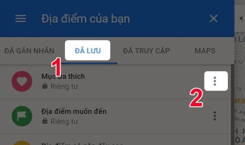 Chọn mục Đ&atilde; lưu > Chọn dấu 3 chấm trong Danh s&aacute;ch đ&atilde; lưu