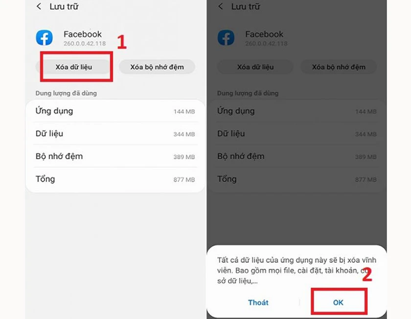 X&oacute;a dữ liệu &rarr; OK