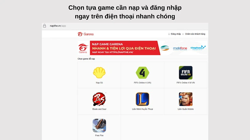 Sửa lỗi nạp the Garena Free Fire